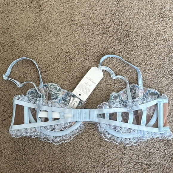NWT FOR LOVE & LEMONS Sorbet Rose Underwire Bra Light Blue Lace Mermaid Bralette - Picture 7 of 7